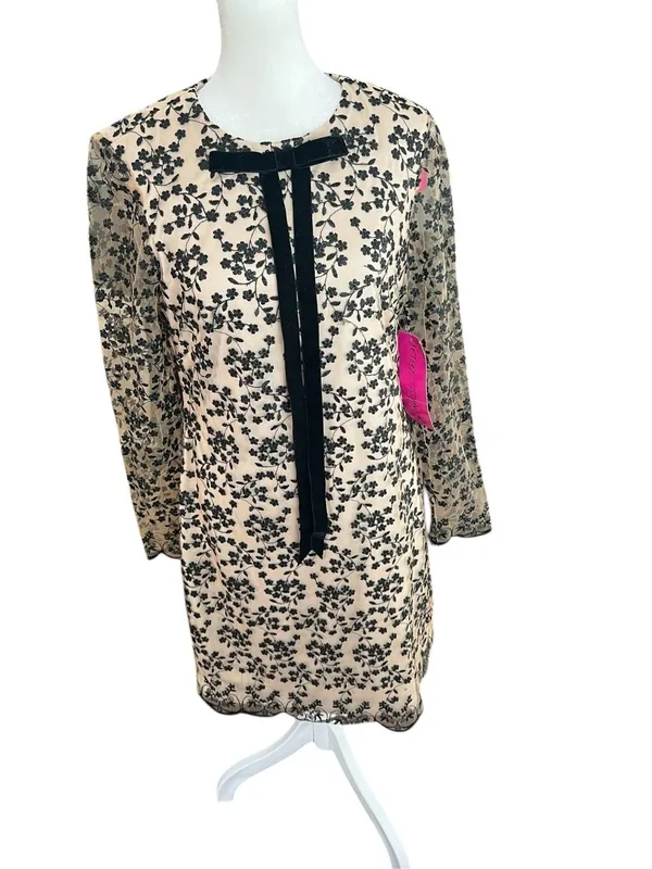 Betsey Johnson NWT Floral Lace Mesh Bow Mini Dress Nude Black Size 6 - Image 2