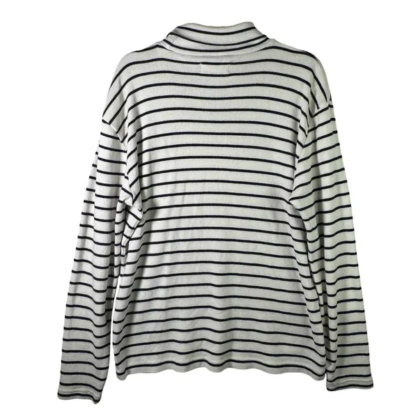 Polo Ralph Lauren Cotton Turtleneck‎ Sweater Womens Large Navy Ivory Stripe - Image 3
