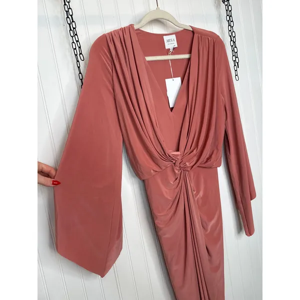 NWT Misa Los Angeles Teget Twisted Maxi Dress Blush Pink Long Sleeve Wedding XS - Image 4