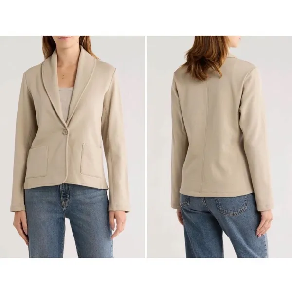James Perse Shawl Collar Blazer Wmn 4 Taupe Minimalist French Terry‎ Casual Luxe - Image 2