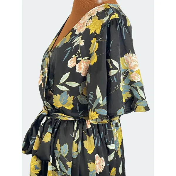 Baltic Born Black Sicily Maxi Floral Satin Dress Size XXL - Image 5