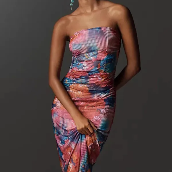 Anthropologie The Soleil Slim Strapless Ruched Mesh Dress (NEW Large) - Image 2