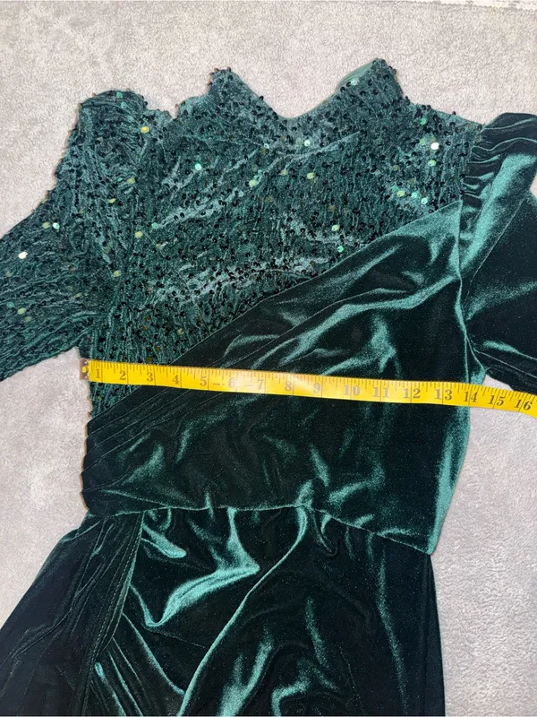 FAERIESTY Emerald Green Velvet Evening Gown Maxi Dress size small - Image 3