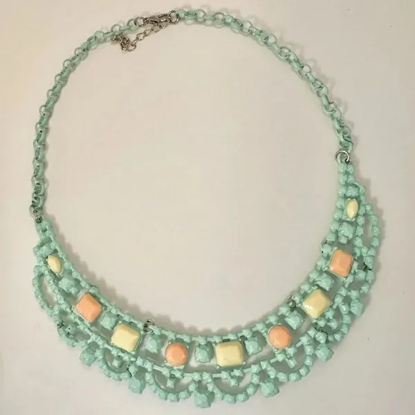 Blue metal orange yellow bib necklace - Image 3