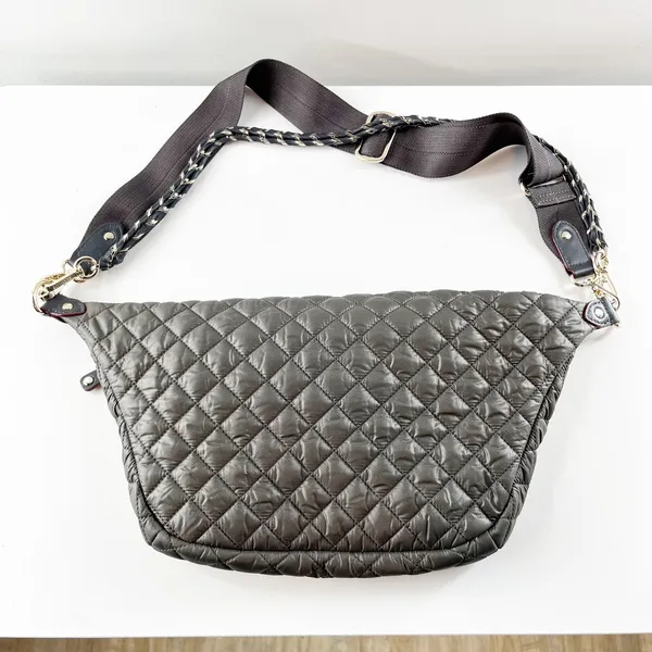 MZ Wallace Small Quilted Leather Crosby Crossbody Sling Bag Gray - Image 5