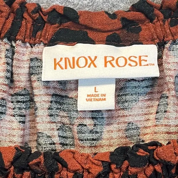 KNOX‎ ROSE Dress Size Large Smocked Elastic Waist Animal Print Rust Large Fall - Image 6