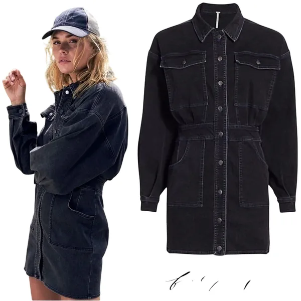 Vintage Free People Black Denim Mini Dress Medium - Image 14
