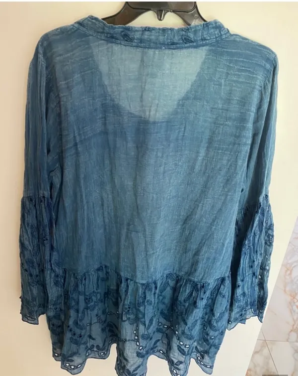 ivy jane Indigo Blue Embroidered Peasant Tunic - Image 3