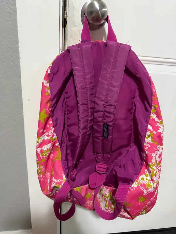 RARE JanSport TDN7 Big Student Y2K backpack in a pink and yellow stars pattern - Image 5
