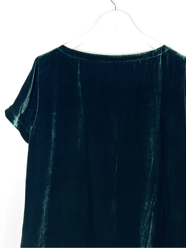 Eileen Fisher silk blend velvet green short sleeve oversized top size S small - Image 5