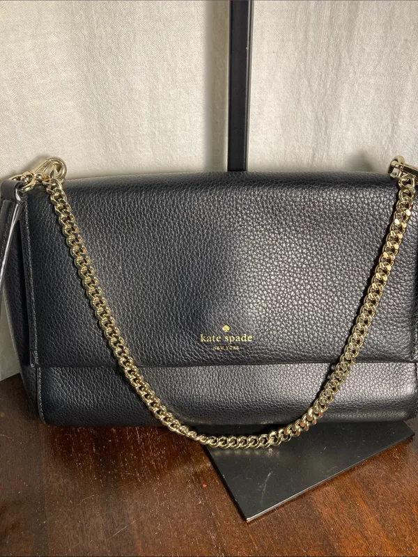 kate spade Black Pebbled Leather Crossbody with Gold Chain Leila SHOULDERBAG - Image 2