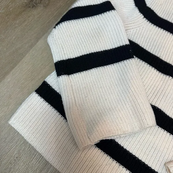 Banana Republic Wool Blend Striped White and Black Bell Sleeve Sweater - Image 3