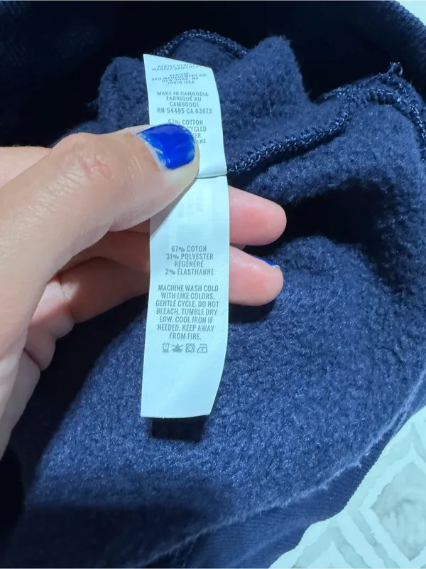 Aerie cropped Navy Quarter-Zip Pullover with Striped Hem small - Image 4