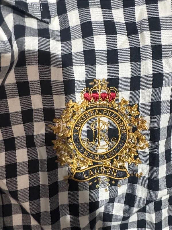 Ralph Lauren Black and White Gingham Button-Down Shirt with Embroidered Crest - Image 3