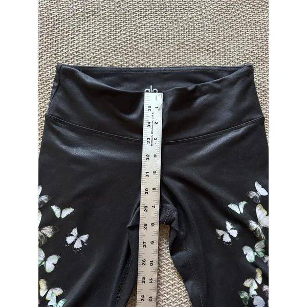 Alo Women's Yoga Goddess Leggings Black Ribbed Low Rise Butterfly Design Sz Xs - Image 8