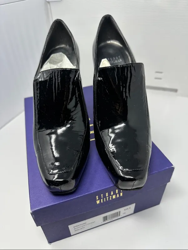 Stuart Weitzman Black Patent‎ Leather Loafer Pumps Size 8.5 - Image 6