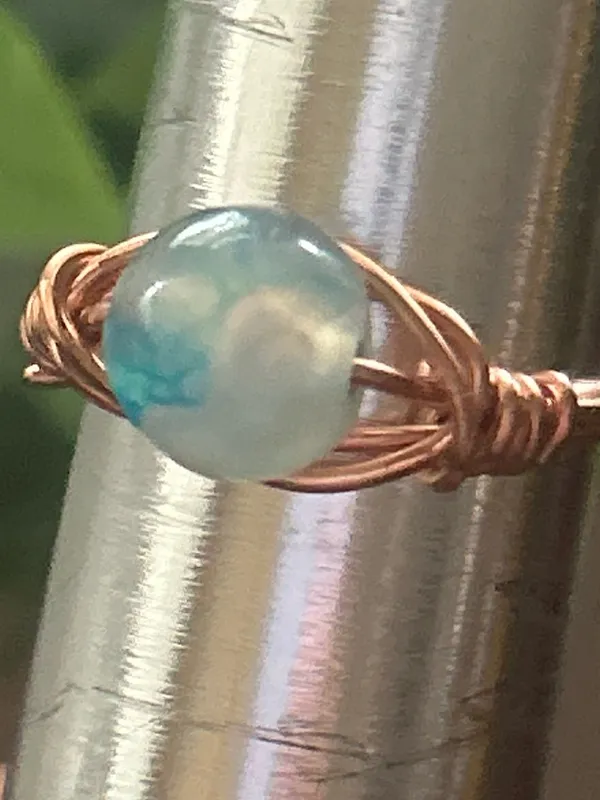 Handmade 💍 Handcrafted dyed blue agate copper wire wrapped crystal ring size 6.5 - Image 2
