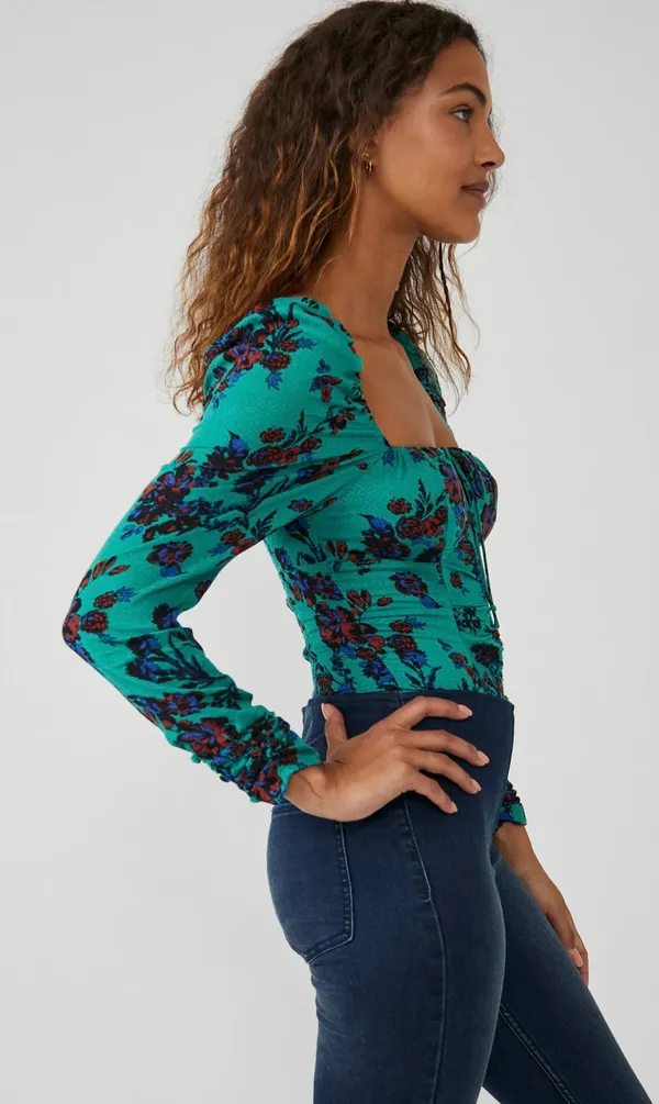 Free People Hilary Printed Top In Green Floral - Image 3