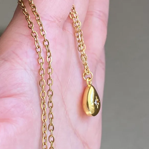 Handmade gold tone stainless oval beam necklace🌟 - Image 4