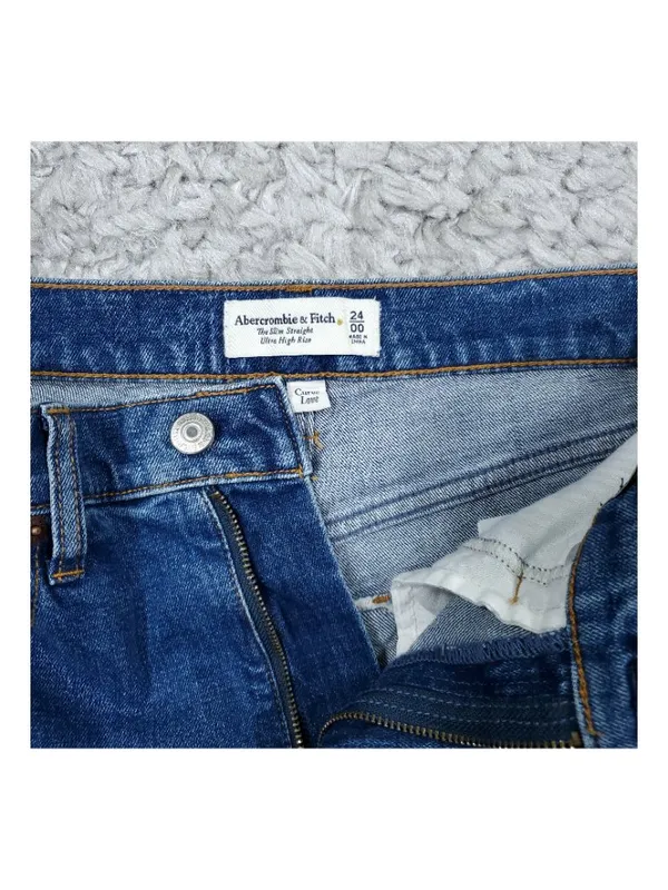 Abercrombie Slim Straight Ultra High Rise Curve Love Jeans Blue Size 00 24 - Image 4