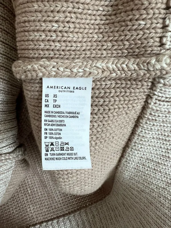 American Eagle AE V-Neck‎ Pullover Sweater Cream Cotton - Image 6