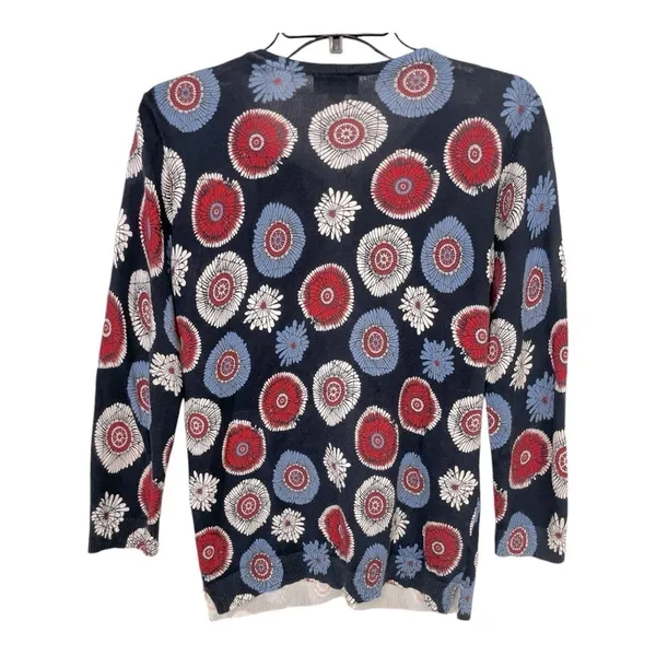 Ann Taylor Loft Women's Red White Blue Print Lightweight Cardigan Size Medium - Image 4