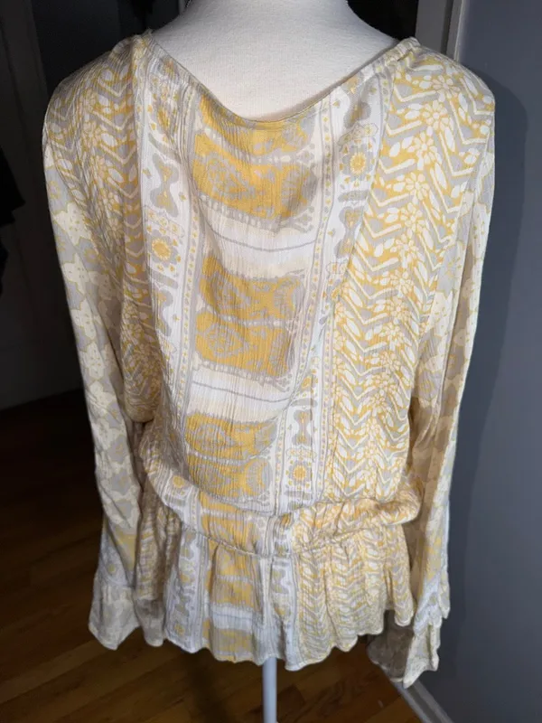Free People Cream & Tan Printed Wrap Blouse - Image 7
