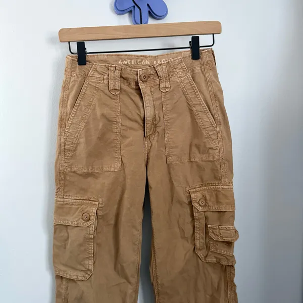 American Eagle 00 Baggy Joggers Cargo Skater Tan Streetwear Y2K Utility - Image 2