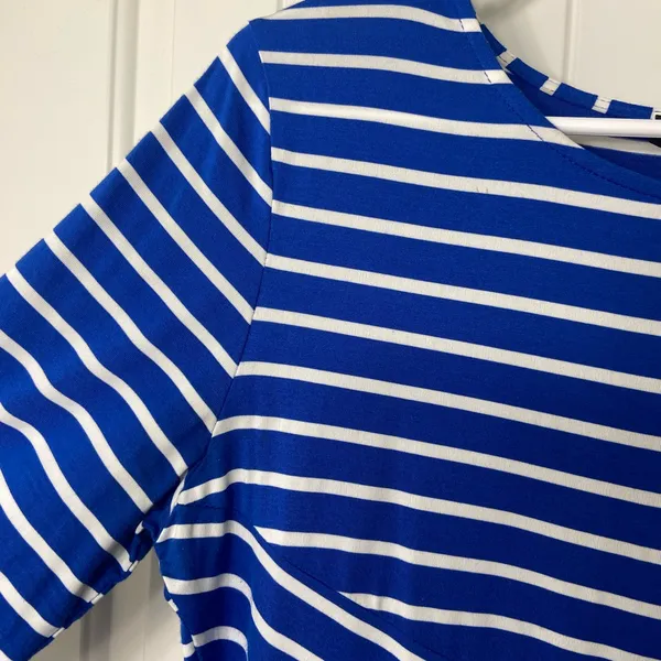 NWOT REPHYLLIS women’s blue white‎ striped bodycon stretch midi knee dress large - Image 3