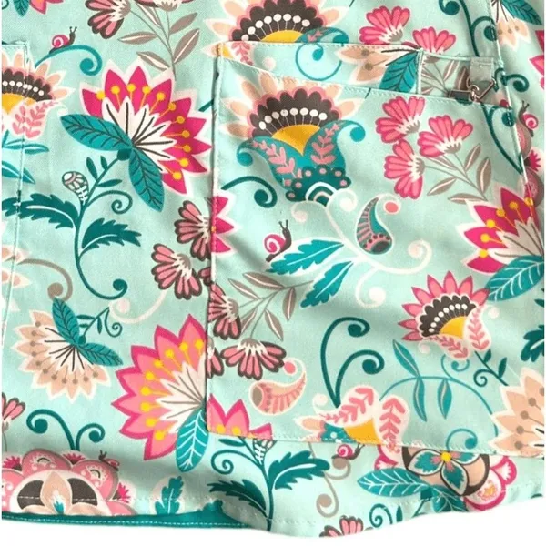 Vera Bradley Women's Scrub Top Laos Lily Blue Print V-Neck Floral‎ Size S - Image 3