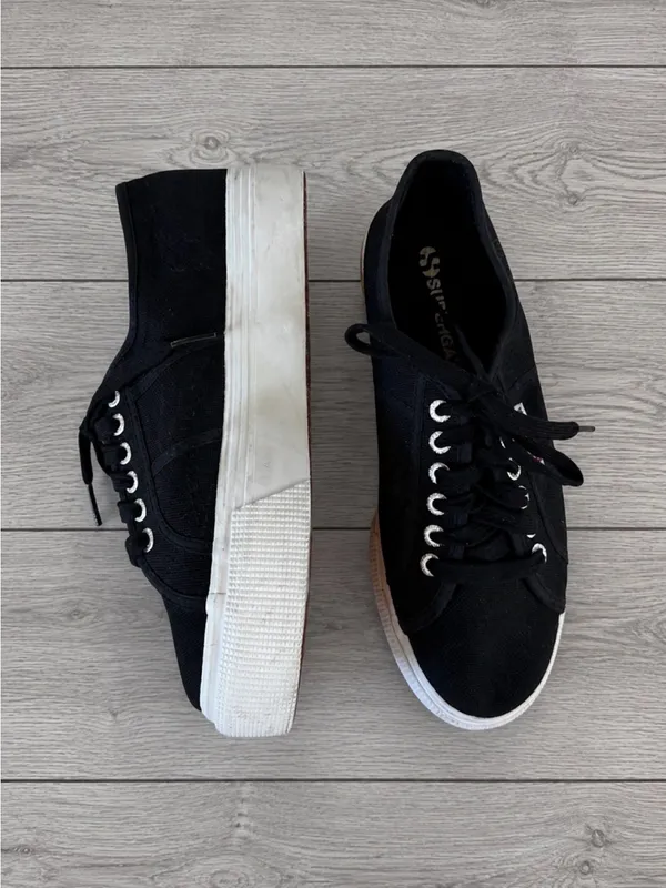 Superga 2790 Platform Canvas Sneakers Black White Size 9.5 - Image 3