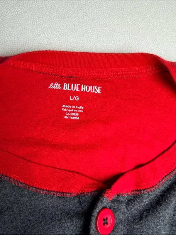 Little Blue House Bear Naked Adult L Union Suit Pajamas One Piece Gray Red - Image 5