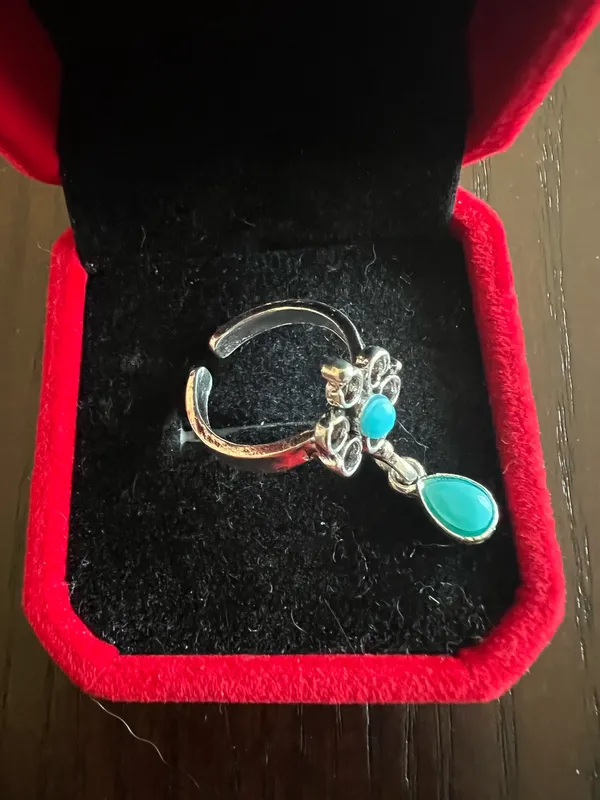Boho Turquoise Delicate Design Gemstone Boho Statement Ring Size 6 NWT Blue - Image 2