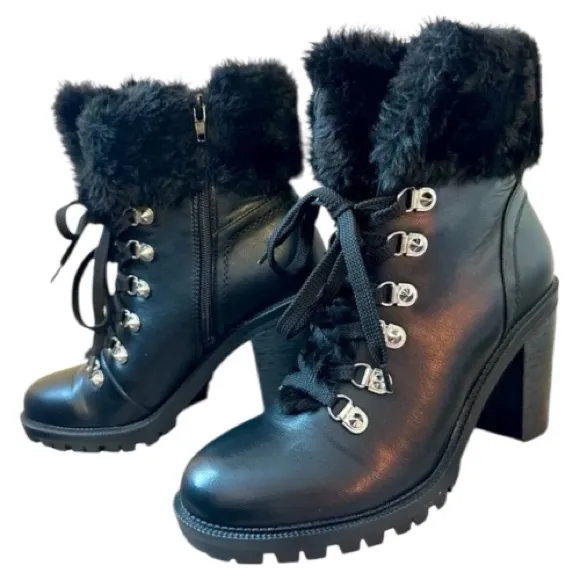 Guess Black faux Fur-trim Lace-Up Boots. New - Image 2