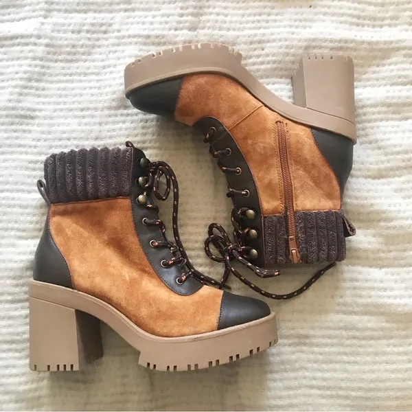 Chelsea and Violet Suede Leather Platform Hiking Boot Bootie Lug‎ Sole Brown Cap Toe Size 6 New - Image 5