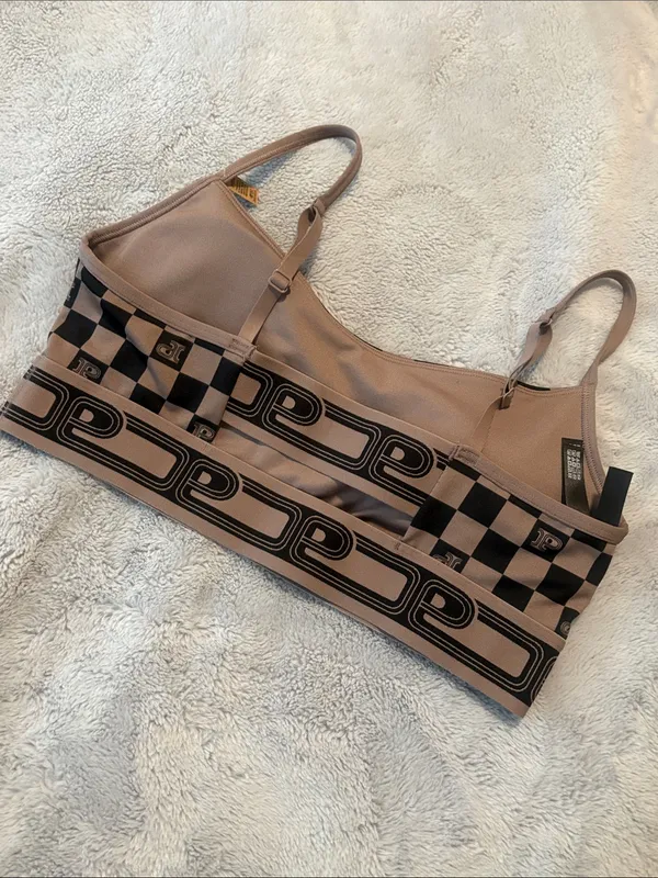 PINK NWOT Checkerboard Bralette in Dark Beige and Black Size M - Image 4