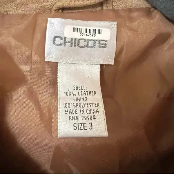 Chico's Womens Size 3 Suede 100% Leather Lined Tan Jacket With Metal Buttons - Image 5