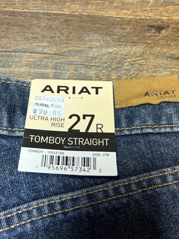 NEW Ariat Jeans Tomboy Straight Ultra High-Rise Women's 27 Button Fly Distress - Image 10