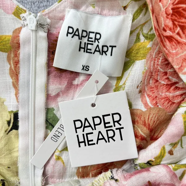 Paper‎ Heart Floral Maxi Dress Womens XS Linen Blend Sleeveless V Neck Summer - Image 6