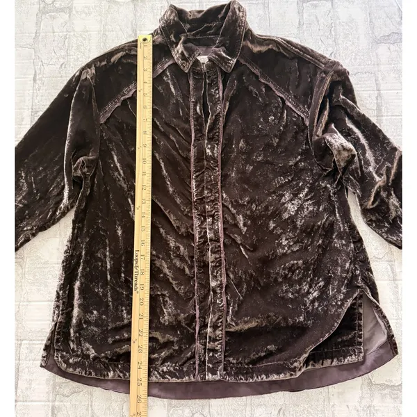 Free People Marianne Velvet Shirt Midnight Brown Dark Academia Gothic Blouse XS - Image 6