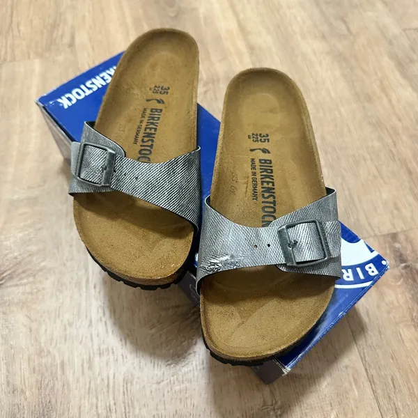 Birkenstock | NEW Madrid Washed Out Jeans Silver Sandals, Size 35‎ EU / 5 US - Image 2