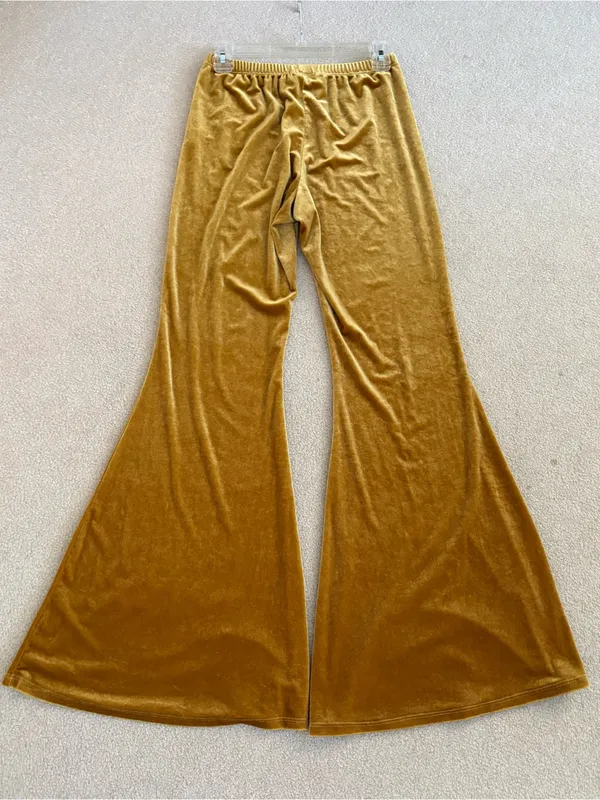 Gold Velvet Retro Wide Leg Stretchy Pants - Image 3