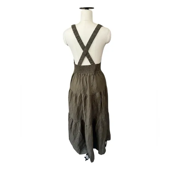 Shona Joy Linen Juliana Plunged Cross Back Midi Dress‎ In Forest size 4 - Image 6