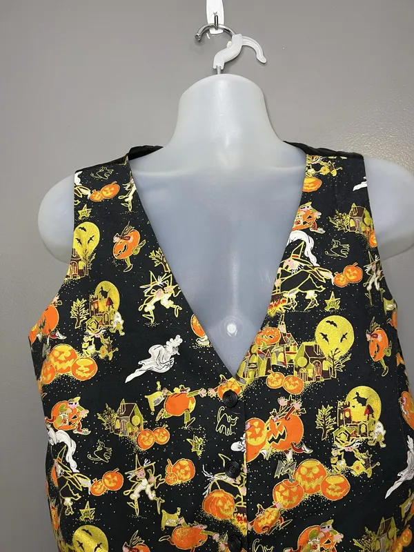 Vintage Basic Editions Suit Vest Womens Large Black Halloween Button Front Lined - Image 2