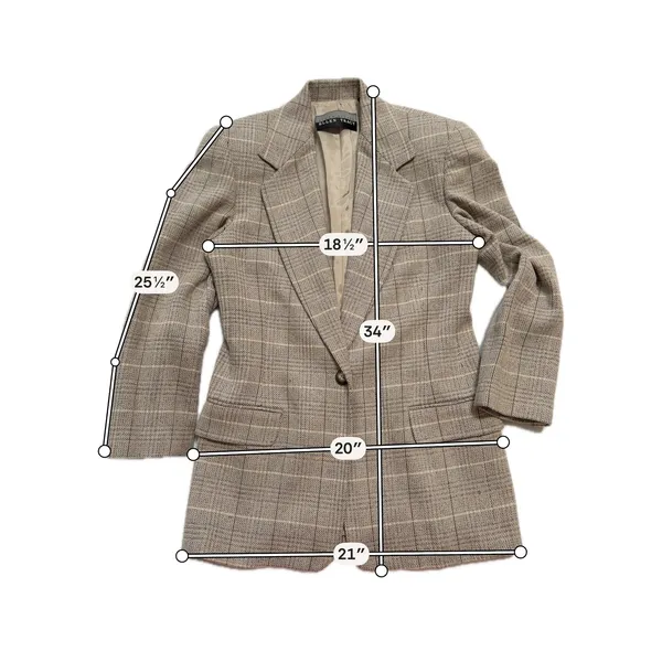 Vintage Linda Allard Ellen Tracy Blazer 8 Tan Wool Silk Cashmere Plaid Jacket - Image 2