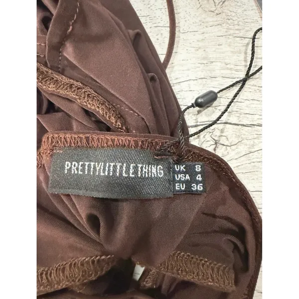 PrettyLittleThing Brown Cut Out Halter Bodycon Mini Dress Size US 4 NWT - Image 8