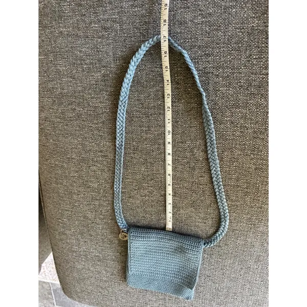 The Sak Light Blue Crochet Crossbody Bag Small Flap Braided Strap Boho Purse EUC - Image 7