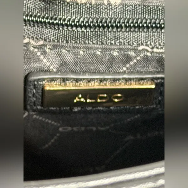 ALDO Black Textured Crossbody Bag Gold Chain Adjustable Shoulder Purse Handbag - Image 8