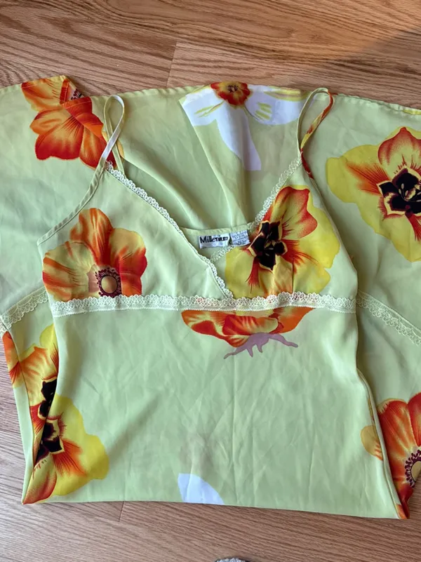 Y2K Tropical Floral Slip Dress Lime Green Vacation Midi Dress Holiday in the Sun - Image 3