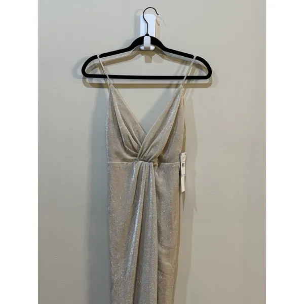 Aiden Maddox V Neck Lured Knit Gown Sparkle Metallic Size 0 Adrianna Papell - Image 4
